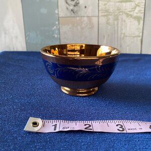 Vintage Gold & Cobalt Blue Porcelain Decorative Bowl 3 Inches